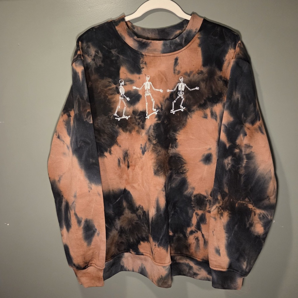 Better Together Tie Dye Skeletons Skateboarding Crewneck Sweatshirt, Size L - Picture 2 of 11